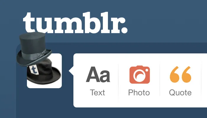 Screenshot of one of Tumblr's April Fools' jokes: a top hat is perched at the
corner of the logged-in user's icon. In this case, it's a photograph of another
top hat with the Tumblr logo tucked into its ribbon.